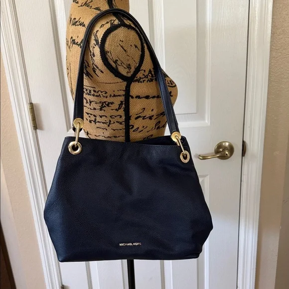 Michael Kors Black Pebbled Leather Shoulder Tote with Gold Rings - Picture 2 of 5